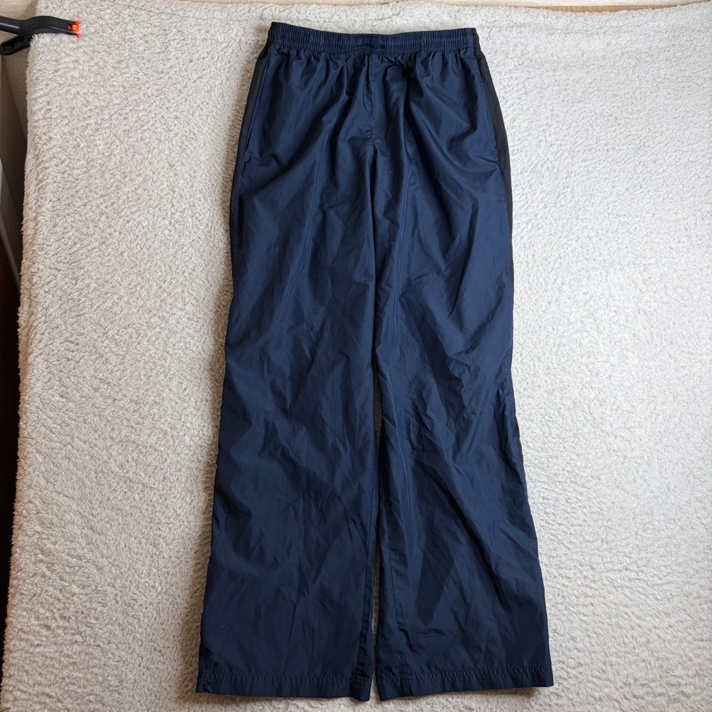 Nike Vintage Track Pants Navy Blue Black Side Stripe Spellout Mens L baggy loose